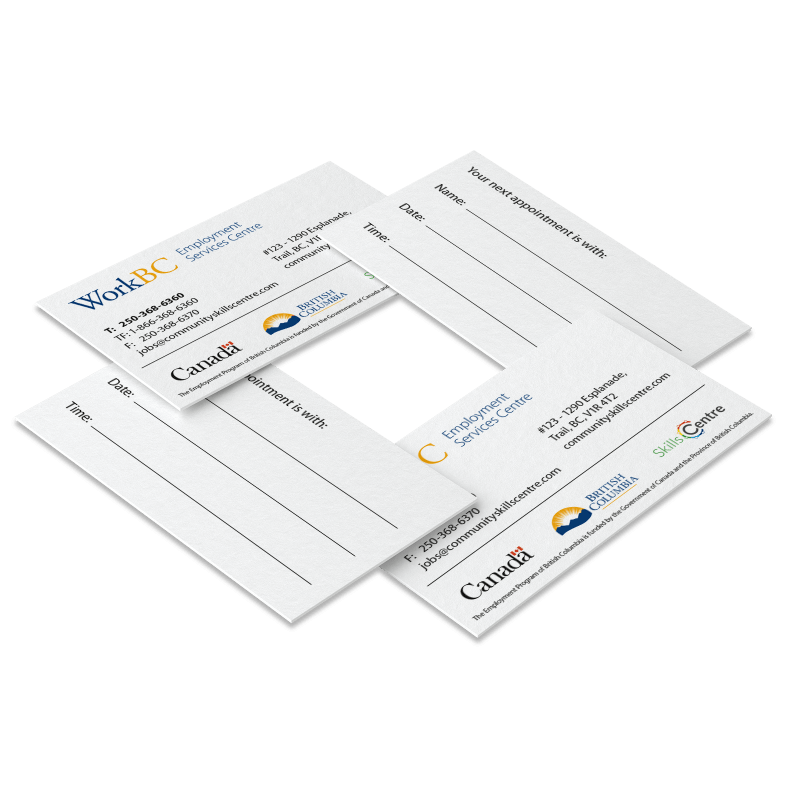 Business card design and printing in Trail BC, the West Kootenays for The Community Skills Centre