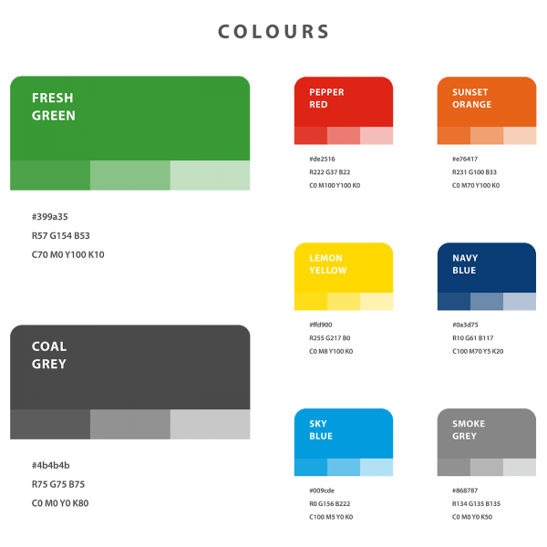 The Community Skills Centre in Trail BC, the Kootenays, branding colour palette guidelines