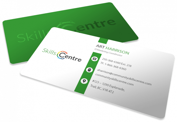 Business cards design and printing in Trail BC, the Kootenays for The Community Skills Centre