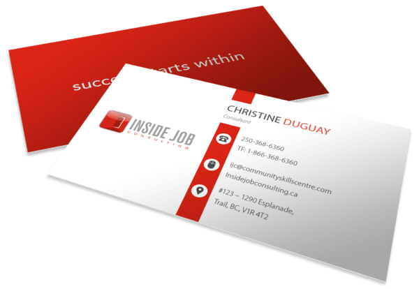 Business card designs and printing in Trail BC - Inside Job Consulting