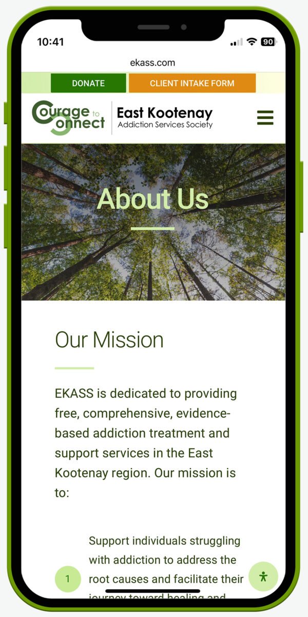 EKASS in Cranbrook BC Web Design mobile phone view About Us page