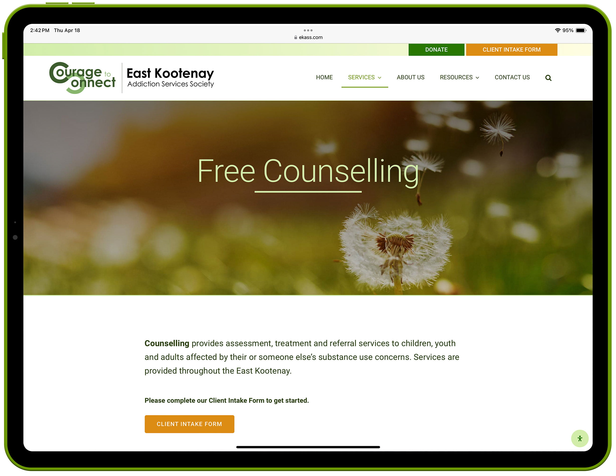 EKASS in Cranbrook BC Web Design Free Counselling page