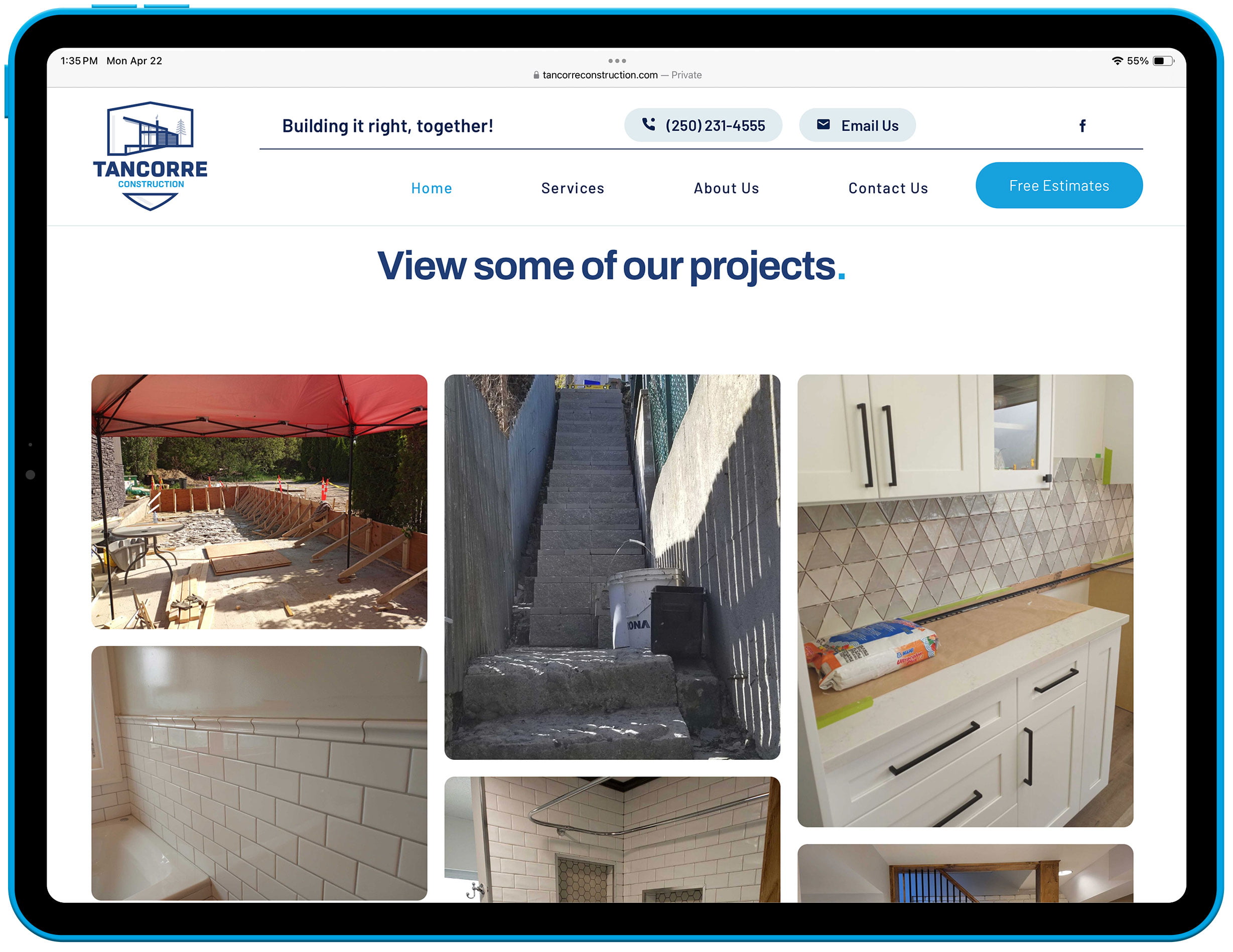 Tancorre Construction in Trail BC - Responsive Web Design - Projects page