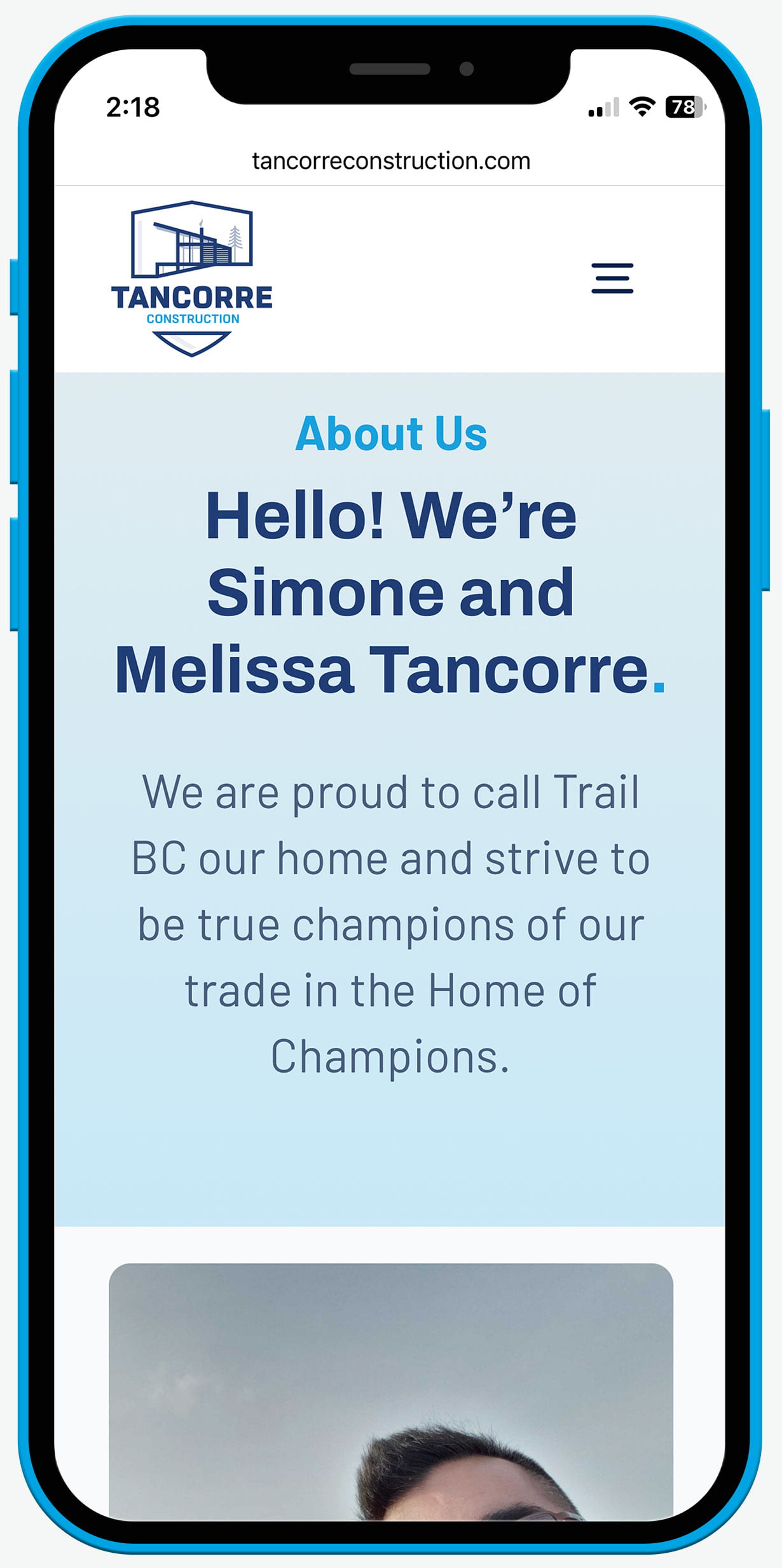 Tancorre Construction in Trail BC - Responsive Web Design - About-Us