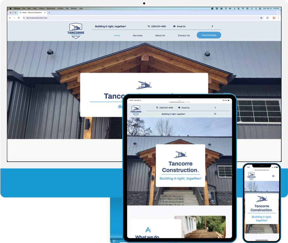 Tancorre Construction in Trail BC - Responsive Website Design - Home page