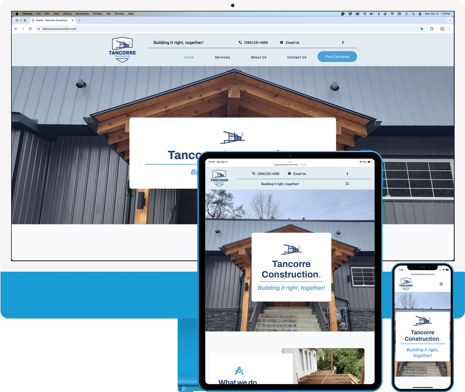 Tancorre Construction in Trail BC - Responsive Website Design - Home page